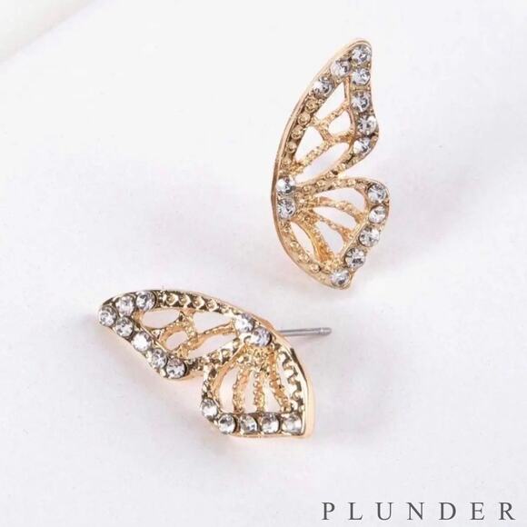 Plunder Jewelry - New Plunder "Navy Faye" Crystal Butterfly Earrings (1")